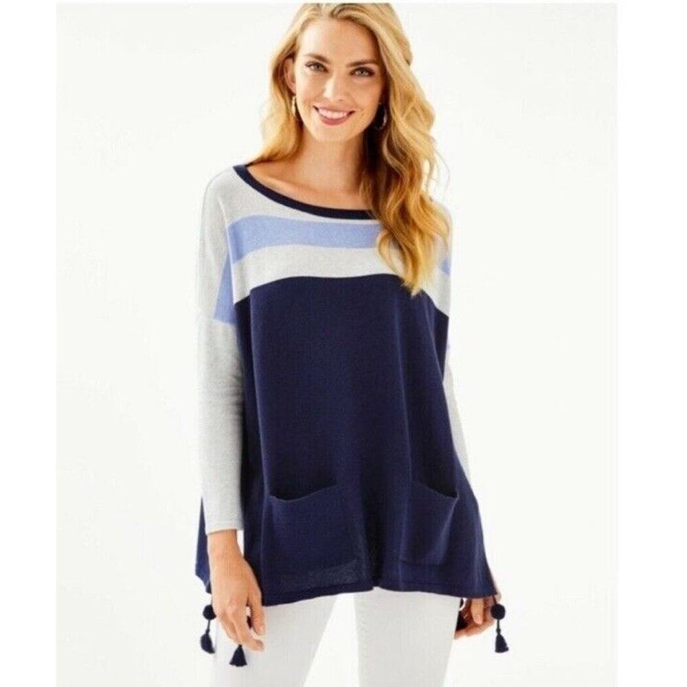Lilly Pulitzer Elba Coolmax Oversized Tassel Sweater True Navy Size Medium